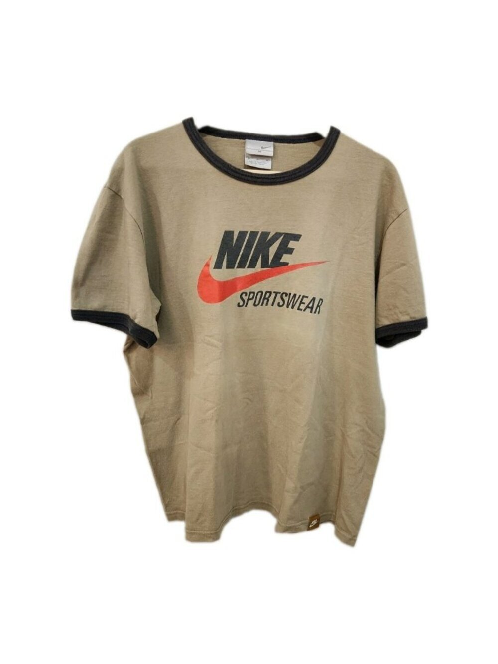 VTG Nike T Shirt Mens M Brown Ringer Center Swoosh Spellout Sportswear Y2K Fader